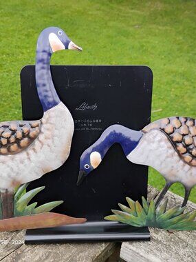 Canada Geese set of 2 decorations yard or garden WMG 2013 painted stamped metal